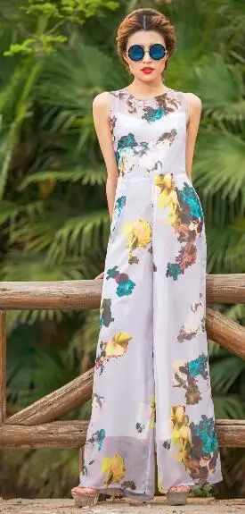Hot White Print Женский Летний комбинезон, вечерние шифоновые Комбинезоны, элегантные белые с принтом, Длинные Комбинезоны в богемном стиле размера плюс 3XL 4XL - Цвет: Hot White Print