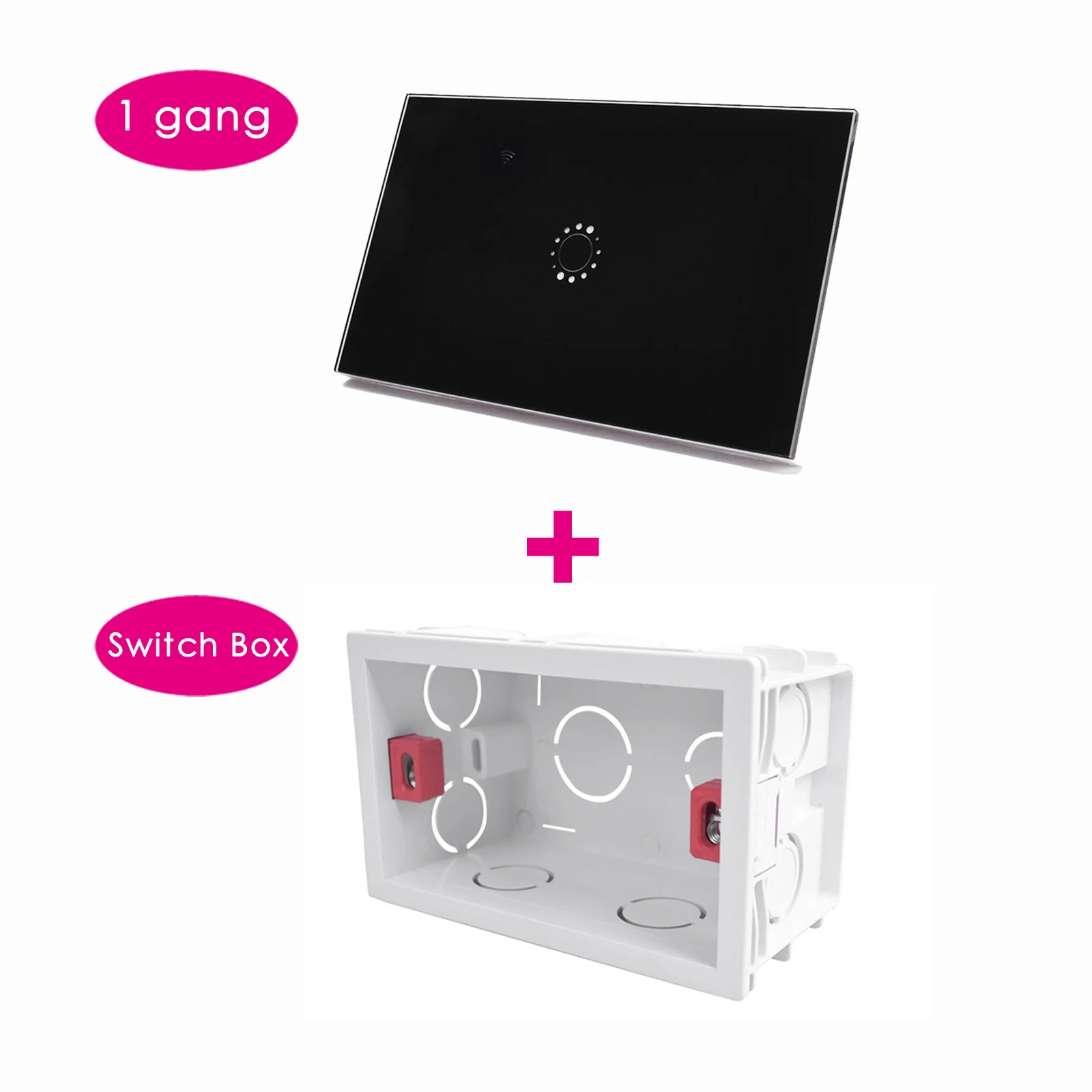 1 Gang with Box Настенный сенсорный выключатель Wi-Fi 1, 2, 3 банды, настенный светильник со стеклянной панелью, переключатель Ewelink, приложение, поддержка Alexa Google Home, США, 220 В, черный умный переключатель - Комплект: 1 Gang with Box