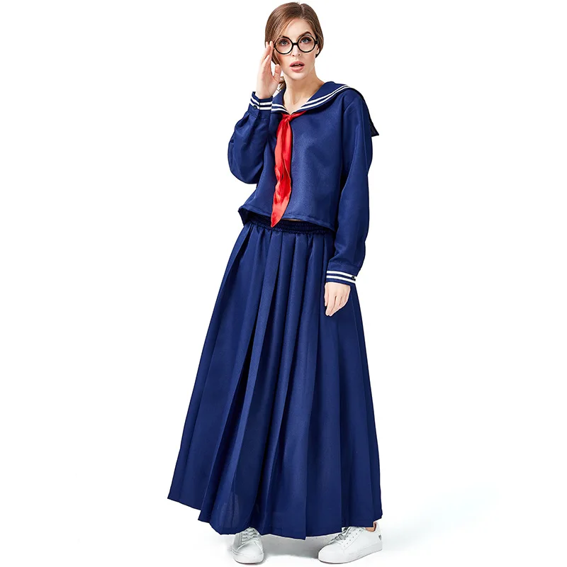 Long Sleeve Pleated Skirt Sailor School uniforms Costumes Cosplay Girls Woman Japanese Navy Students Uniforms | Тематическая одежда