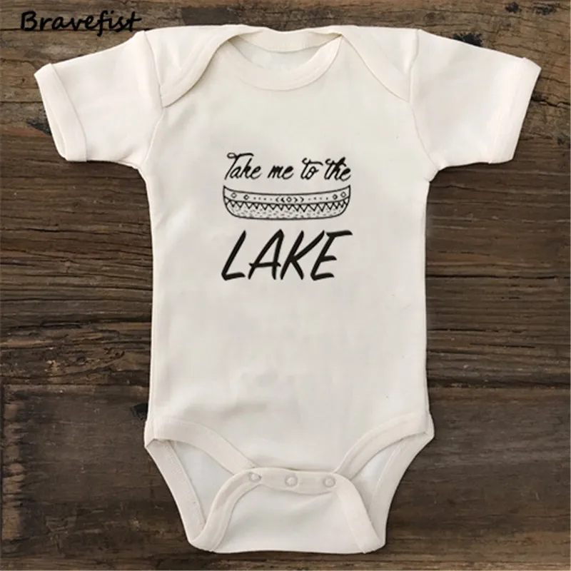 Trajes de verano para beb&eacute;s, monos de manga corta para reci&eacute;n nacidos de 0 a 24 meses, ropa para ni&ntilde;os, trajes de cuello redondo para el sol, con letras "TAKE ME TO THE LAKE"-3