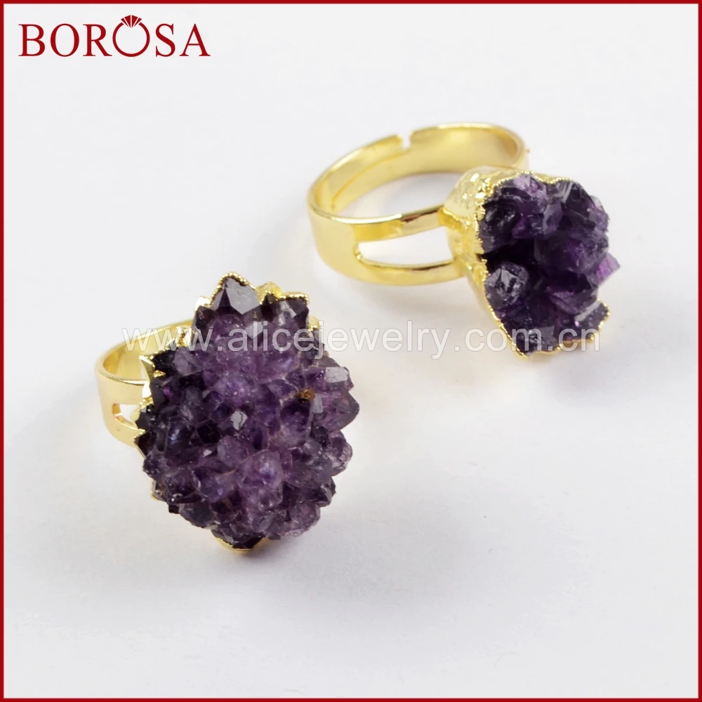 Кольца BOROSA регулируемые из золотистого сырья аметиста свободной формы размер 6 5
