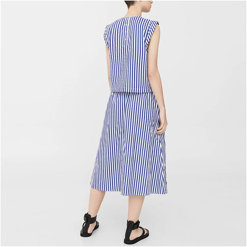 NYMPH 2017 Женские Летние Стильные комплекты полосатый синий комплект из 2 предметов топ с вышивкой и юбки двух