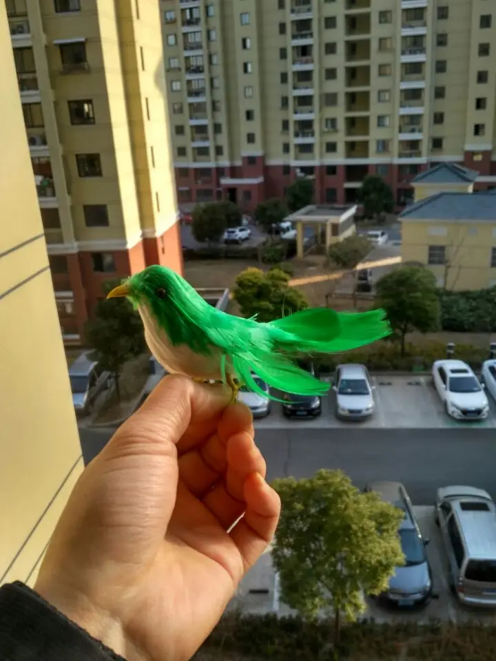 

small 12cm green feathers bird artificial bird ,pastoral handicraft,home garden decoration prop,gift a1726