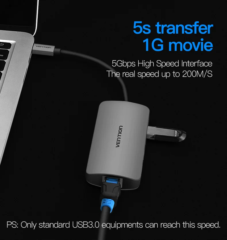 Vention USB C Ethernet адаптер usb-хаб 3 порта конвертер Тип C 3,0 USB к RJ45 Lan сетевая карта для Macbook USB Ethernet переключатель