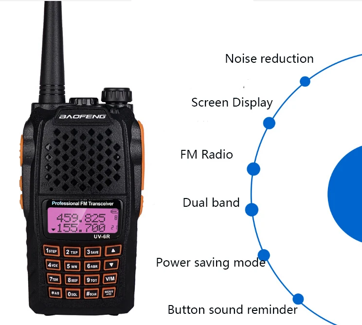 

Baofeng UV6R Walkie Talkie 5W Radio UHF VHF Dual Band 128CH CB Radio Portable Two Way Radio HF Transceiver for Hunting