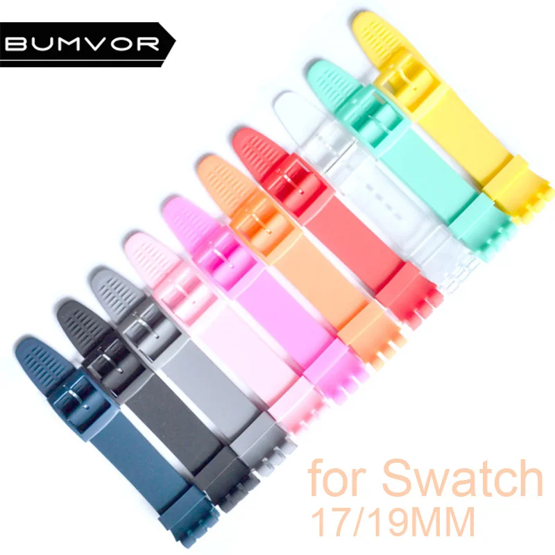 High Quality Black White Navy Brown 17mm 19mm 20mm Silicone Rubber Watchband For Swatch Colorful strap plastic buckle | Наручные часы