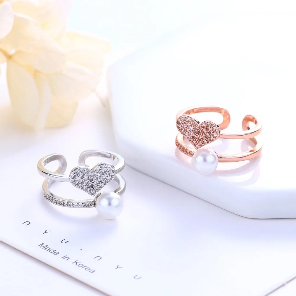 Bague Ringen,, модные 925 пробы серебряные кольца, двухслойные циркониевые жемчужные кольца для любви, обручальные ювелирные изделия для женщин