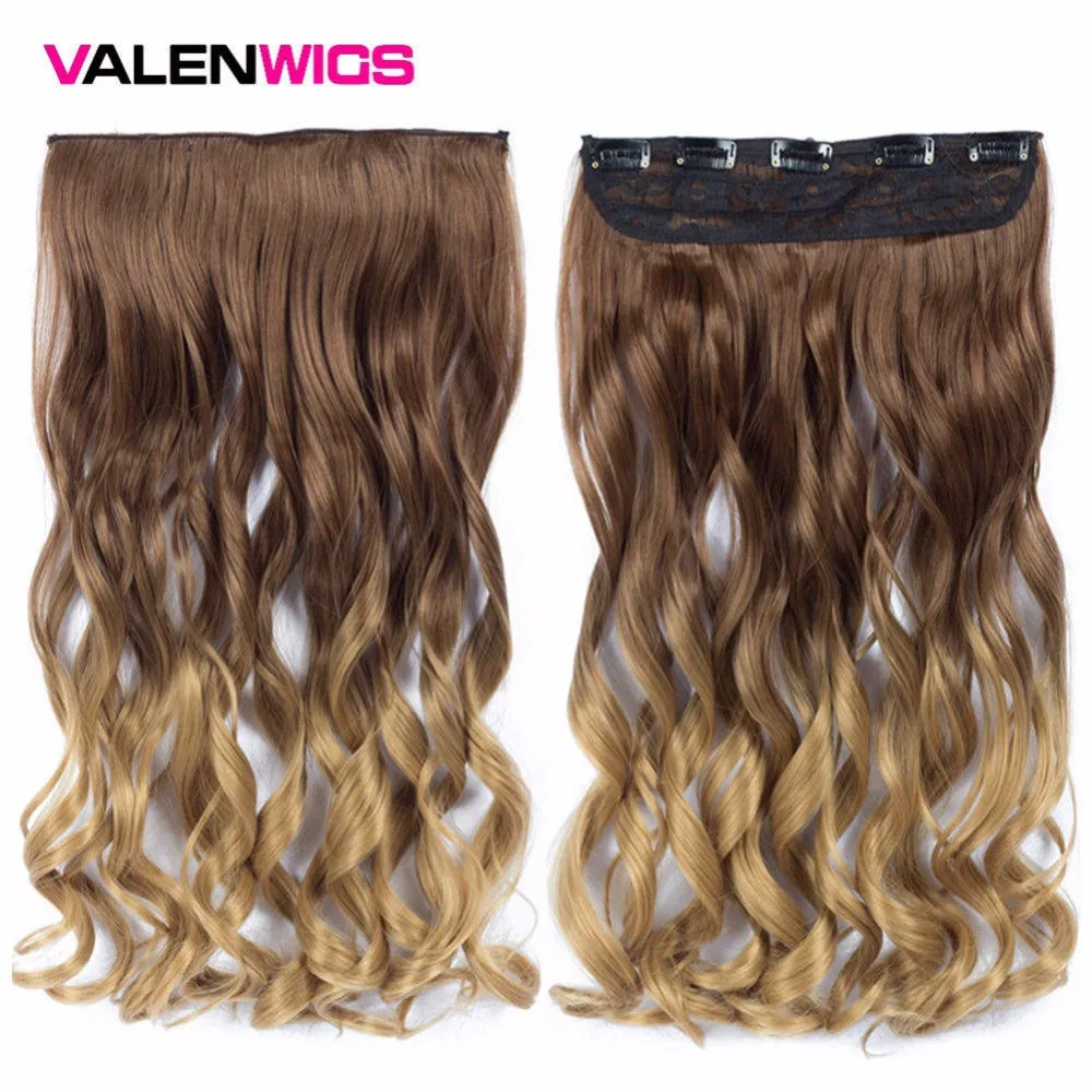 Valen Wigs2" Половина полная голова заколка 5 клипов один кусок черный коричневый цвета длинные кудрявые Синтетические Клип в один кусок