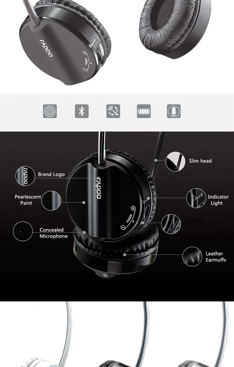 Rapoo H6020 модернизированные беспроводные bluetooth-наушники гарнитура для мобильного компьютера спортивная Музыкальная гарнитура