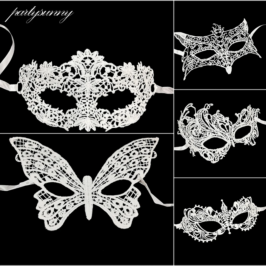 White Lace Sexy Masquerade Mask Catwoman Halloween Cutout Prom Party Accessories Carnival Fancy Dress Costume | Дом и сад