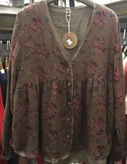khaki floral Япония Мори девушка весна лето хлопок лен цветочный Свободная рубашка женская кукла рубашка Ретро Женская сорочка Femme туника Топ блузка пальто - Цвет: khaki floral