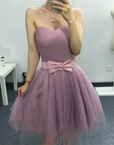 Современные Милая Рукавов 2017 Homecoming Платье Лук Мини line Тюль Подростки 8 го Класса