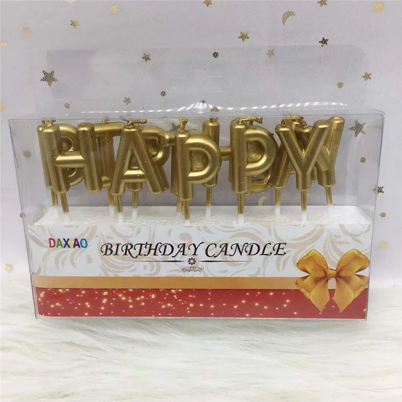 happy birthpay gold 1 шт. свечи в форме букв, розовые, золотые, серебряные, красный торт, день рождения, праздничные свечки для украшения торта, подарок - Цвет: happy birthpay gold