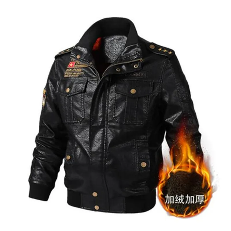 2019 зимняя мотоциклетная мужская куртка из искусственной кожи с вышивкой пилот