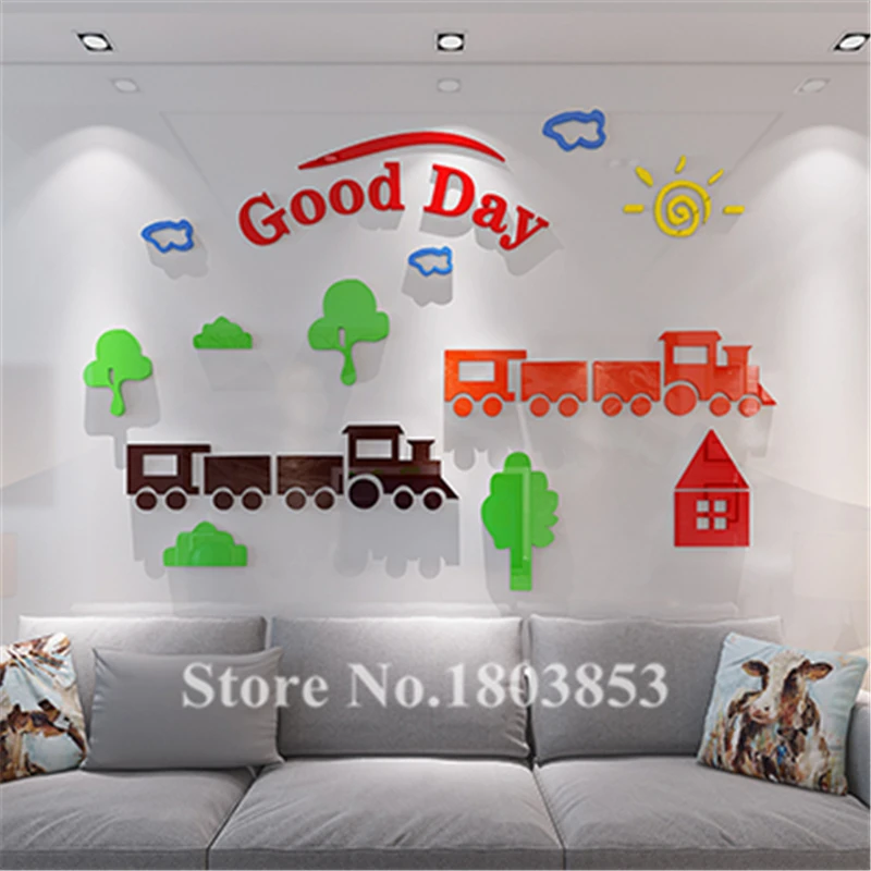 2016 Hand DIY Happy Train Acrylic wall stickers 3D stereoscopic cartoon children's room bedroom wall sticker decorated pattern