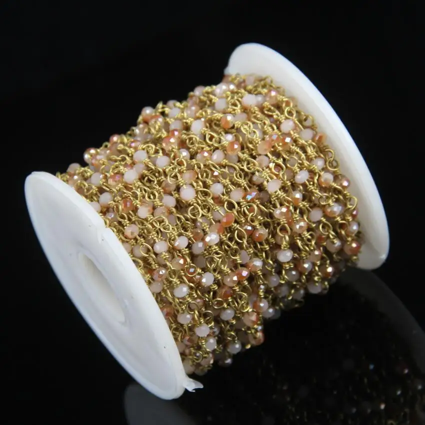 

Fashion Chain Findings,2x3mm Tiny Orange Glass Crystals Faceted Rondelle Bead Craft Chain,Rosary Style for Necklace Gift Jewelry