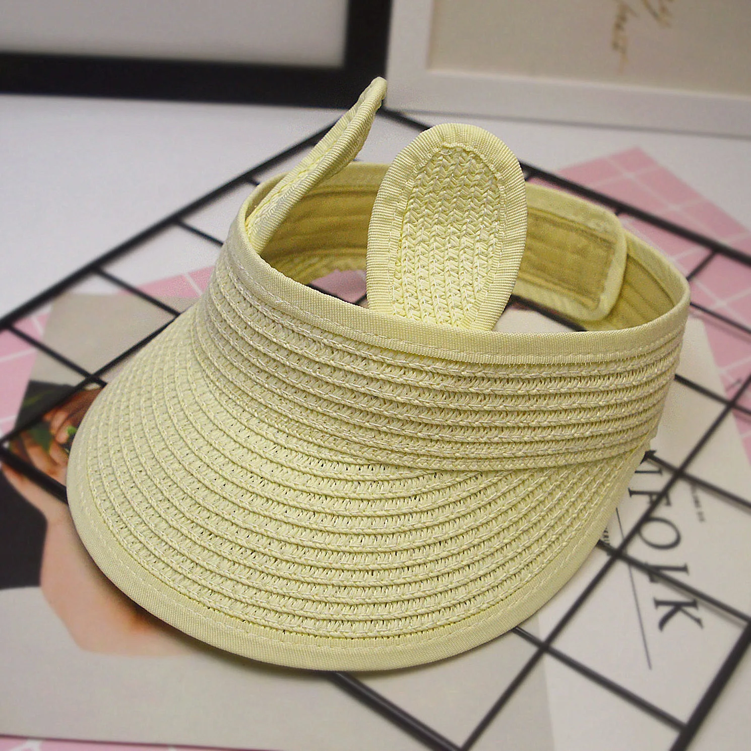 Детская пляжная шапка симпатичные кроличьи ушки, пустая верхняя часть, летняя соломенная шляпа для детей, складная, защита от солнца, шапка для малышей от 1 до 6 лет, оптом.