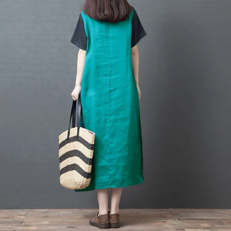 Фото F&je Summer Style Women Dresses Plus Size Cotton Linen Patchwork Vintage Long Dress Female Short Sleeve Casual holiday Y83 Женская F&je Summer Style Women Dresses Plus Size Cotton Linen Patchwork Vintage Long Dress Female Short Sleeve Casual holiday Y83 Женская