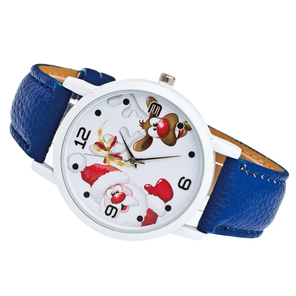Relojes Mujer Рождественский подарок женские стеклянные зеркальные часы Санта Клаус Олень узор Кожаный ремешок женские часы Montre Femme