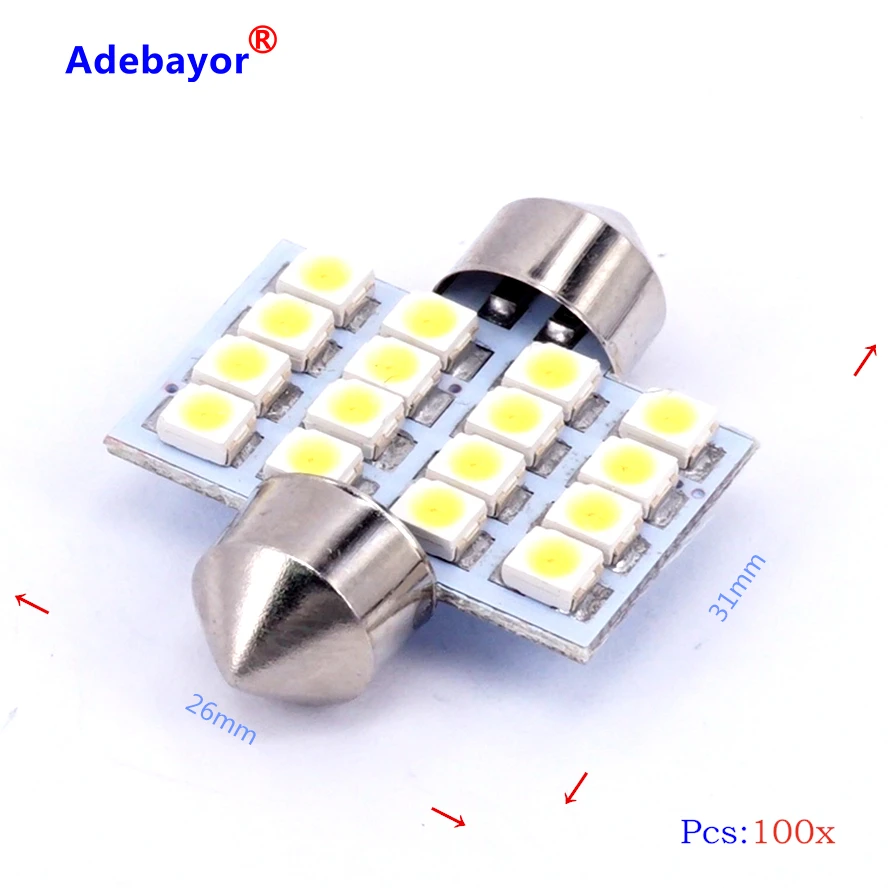Бесплатная доставка 500x 31 мм 36 мм 39 мм 41 мм 16SMD 1210 3528 светодиодная фестонная лампа интерьера источник света Adebayor on.