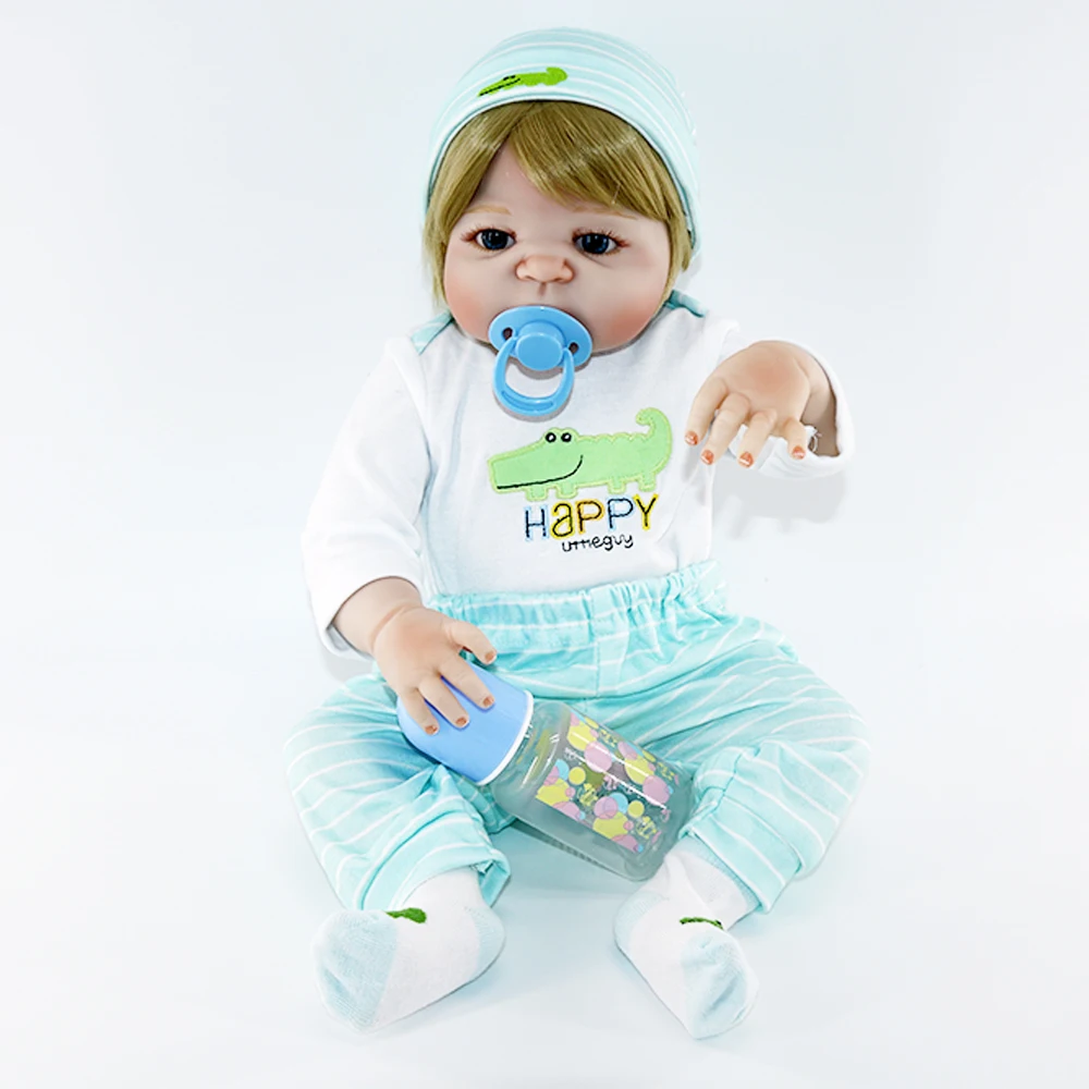 55 см Счастливая кукла &quotкрокодил&quot силиконовый Жесткий боди Reborn Baby boy + blue eyes modle