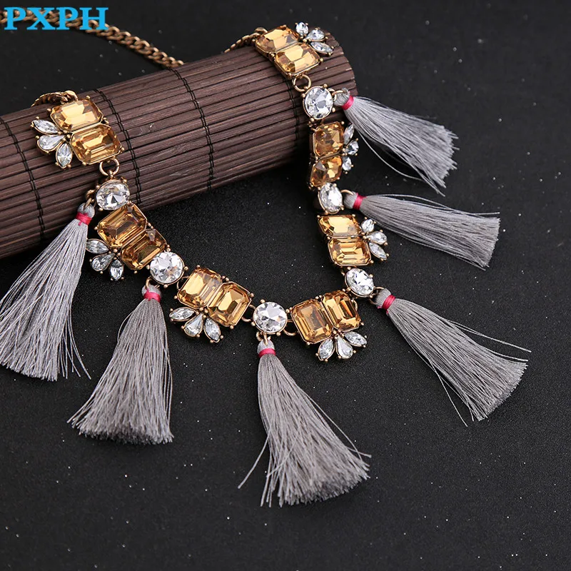 2 Color Fashion Hyperbole Bohemia Synthetic Gem Flower Tassel Chokers New Bib Statement Necklace For Women N986 | Украшения и