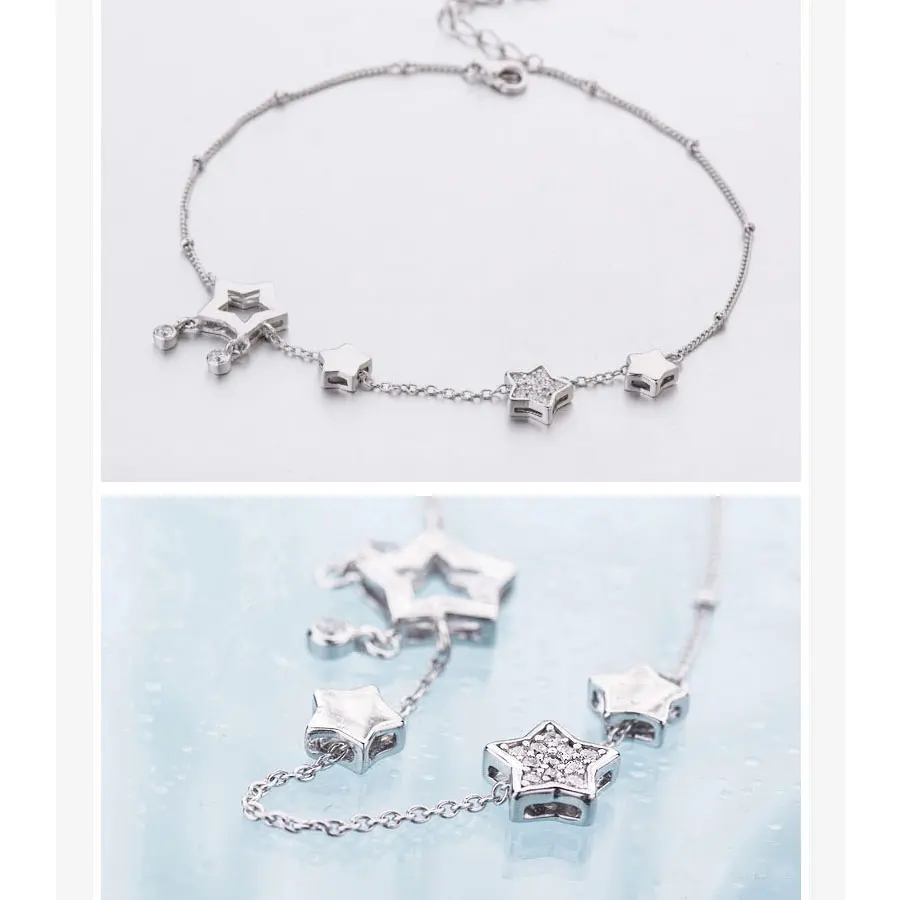 SA SILVERAGE Real 925 Sterling Silver AAA CZ Classic Design Star Chains Anklets for Women Trendy Fine Jewelry | Украшения и