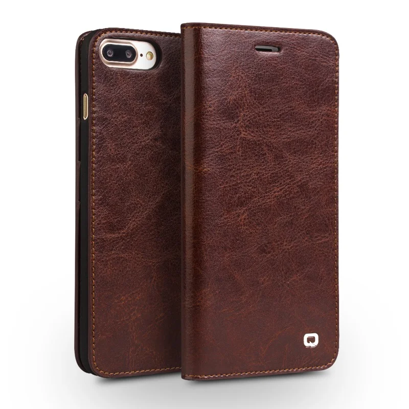 Brown QIALINO, Роскошный чехол для iPhone X, XR, натуральная кожа, флип, кошелек, чехол для Apple iPhone XS, XS, MAX, чехол s, ультра тонкий, Фолио, ручная работа - Цвет: Brown