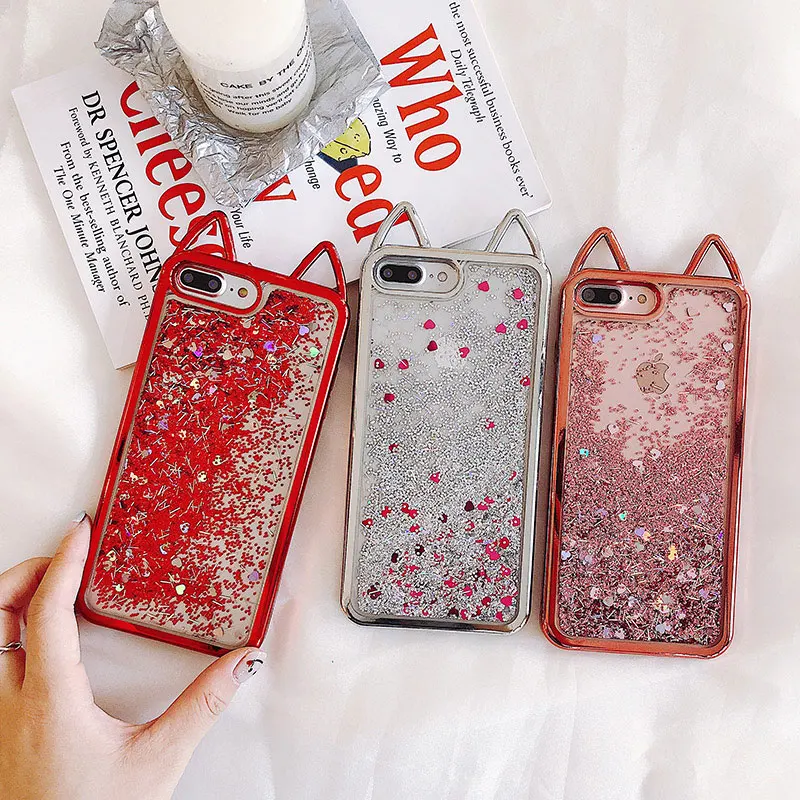 Boucho 3D Cartoon Cat Ears Cases for iPhone 6 6s 7 8 plus Soft Silicone Glitter Case For iphone X 8plus 7plus 6plus Back Cover |