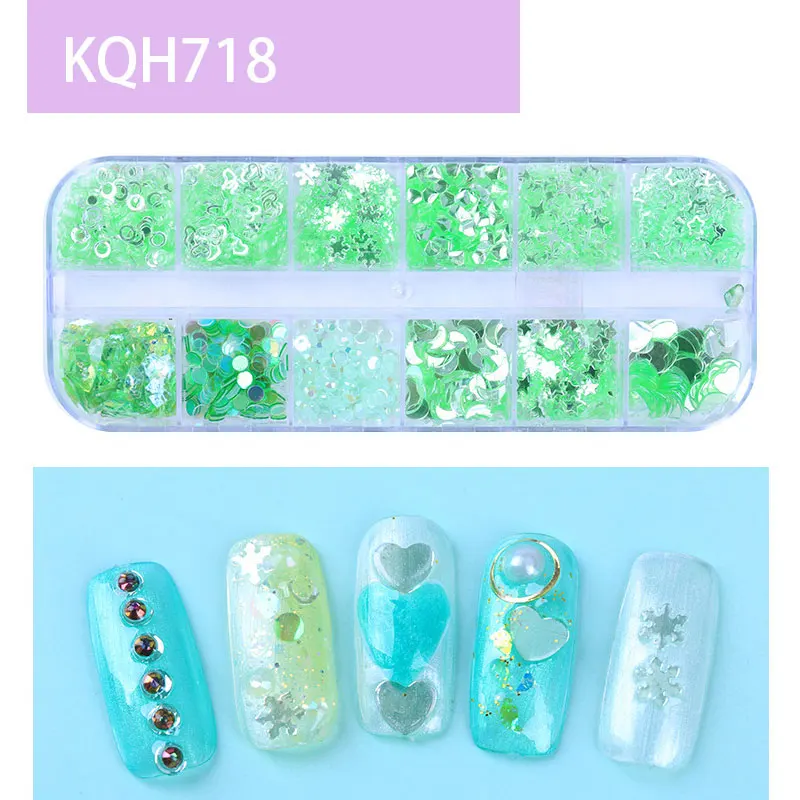 KQH718 1 коробка, мульти размер, сделай сам, блестка для ногтей, Плоские наклейки, 3D дизайн ногтей, украшения, очаровательные наклейки, Стразы для ногтей, аксессуары для маникюра - Цвет: KQH718