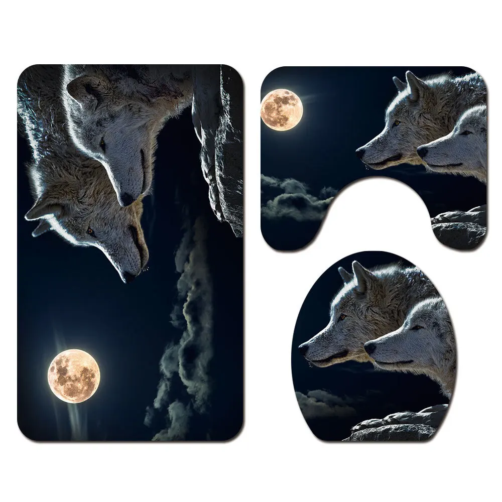 

Set 3pcs Bath Mat Set Anti-slip Mat For Bathroom Absorbent Bathroom Rugs Toilet Lid Cover Lion Peacock Pattern Bathroom Carpets