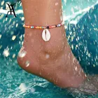 Женский богемный ножной браслет, летний браслет на лодыжку, с бусинами и ракушками, цветной бисер