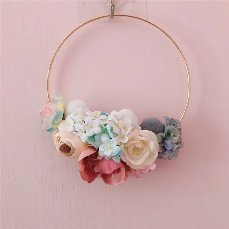 style 2 INS Золотой металлический обруч, цветочный венок, гирлянда, настенная подвесная искусственная гирлянда, свадебное украшение для дома, имитация растений, подвесное кольцо - Цвет: style 2