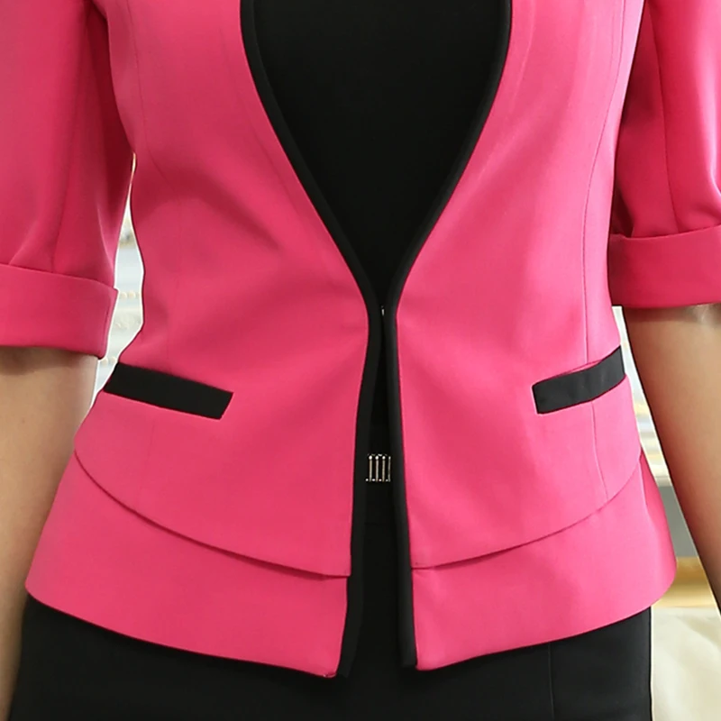 

Fashion slim work wear uniform Jacket Women half Sleeves V-neck Coat elegant female Blazer ladies Vogue casual office tops