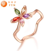 fym brand female rose gold color flower ring fashion colorful zircon jewelry vintage wedding rings for women birthday stone gift