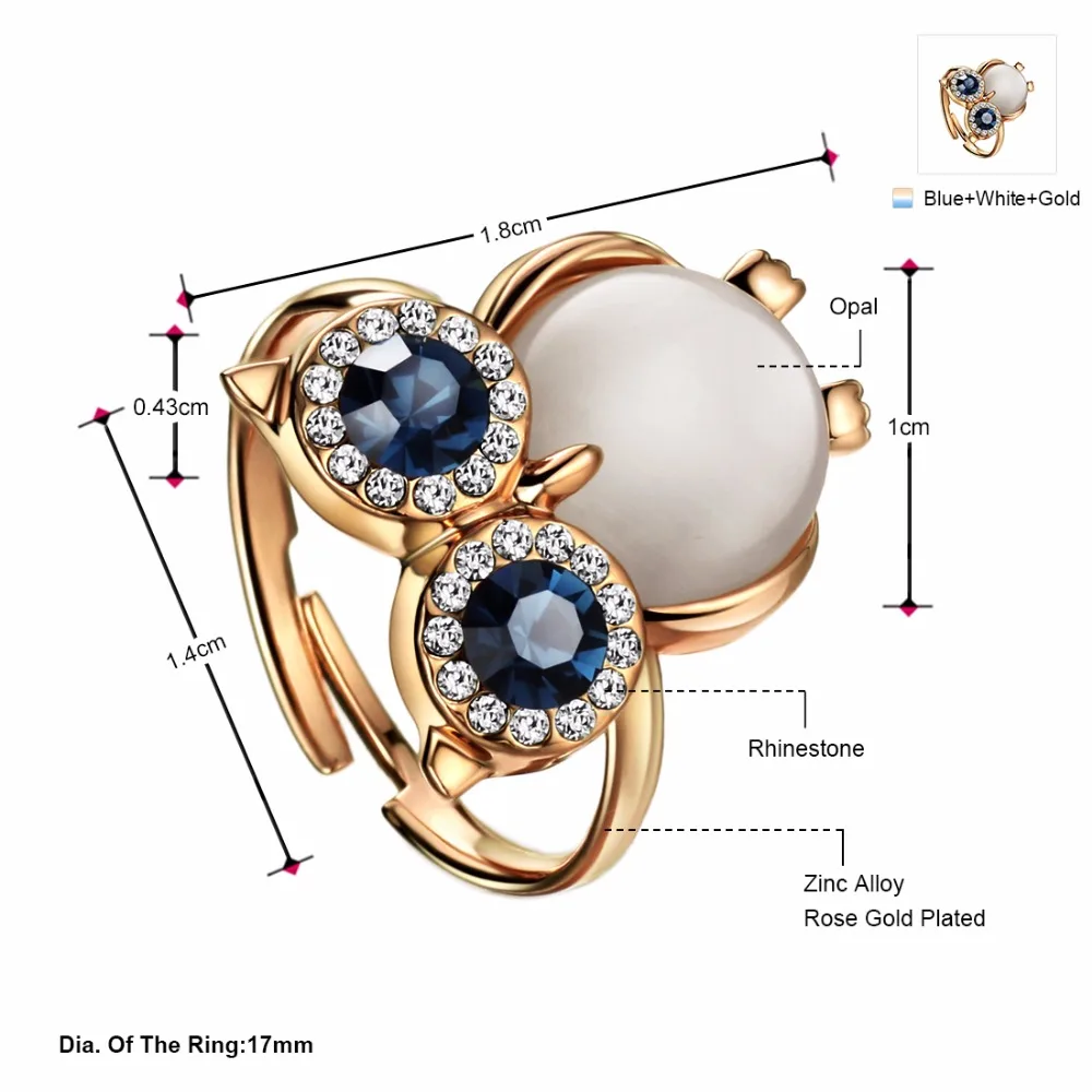 Neoglory австрийский горный хрусталь Сова Красочные Регулируемые кольца на палец