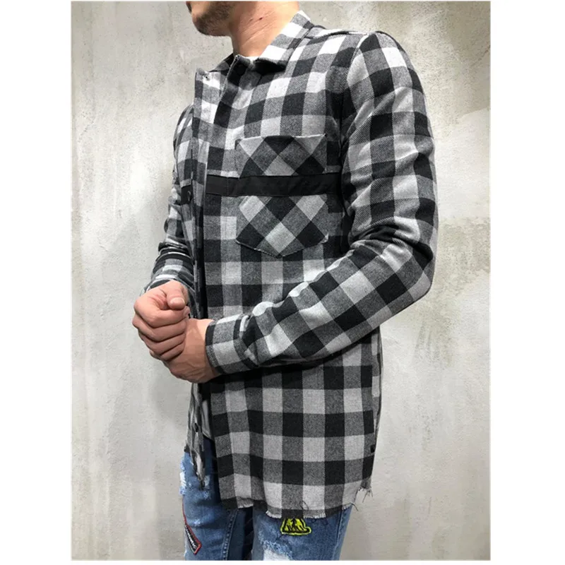 Повседневная мужская рубашка в клетку сезон весна-осень фланелевая Мужская