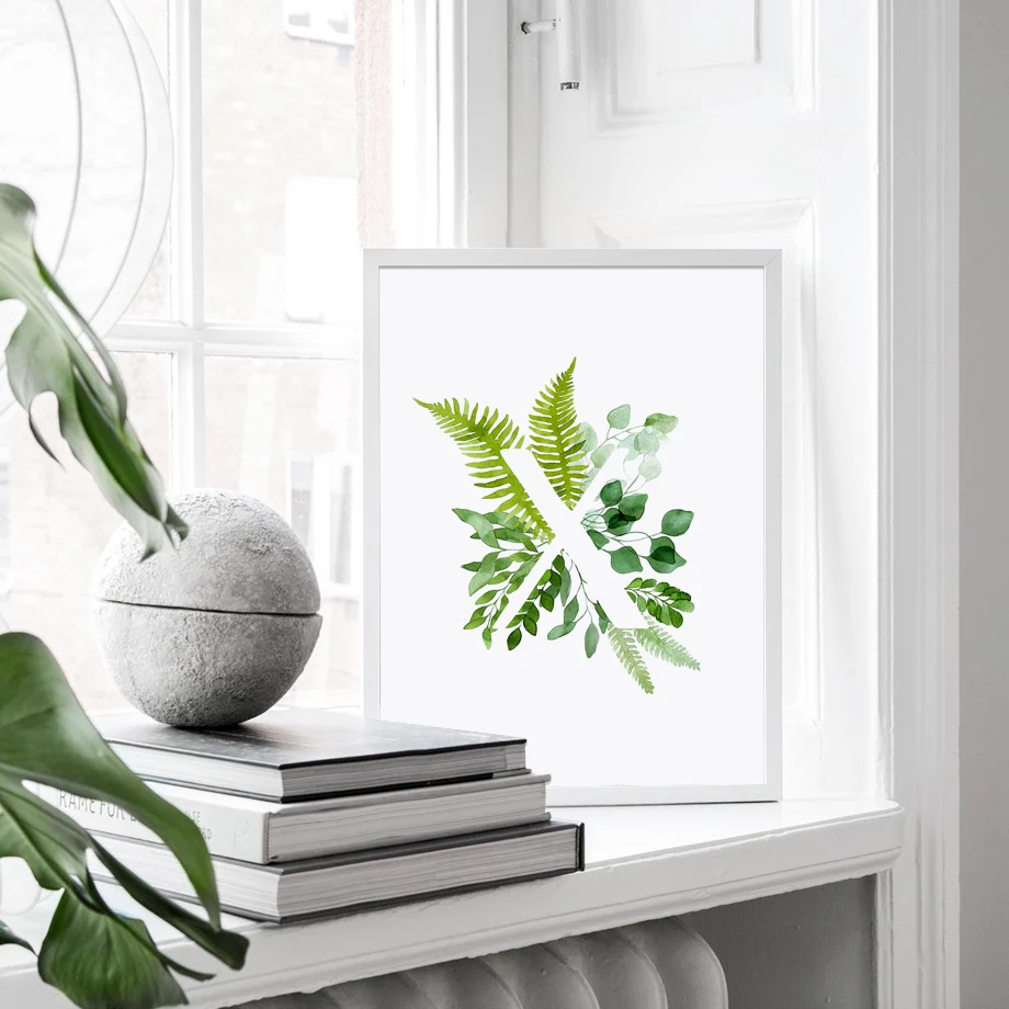 Зеленые растения Алфавит цитаты цветок лист стены Искусство Холст Живопись