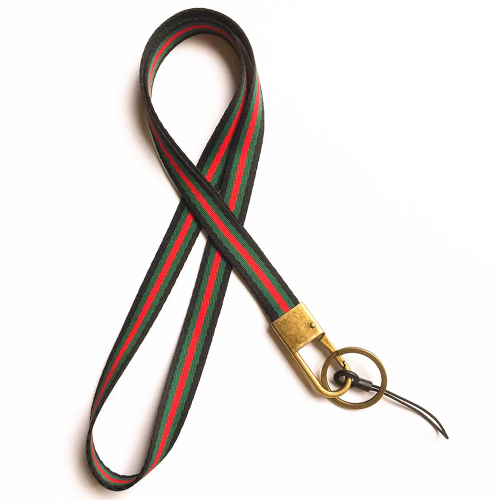Soft Woven Stripe Neck Lanyard and Hand Wrist Strap for Cell Phone Camera KeyChain ID NameTag Badge Etc Device With Bronze Hook
