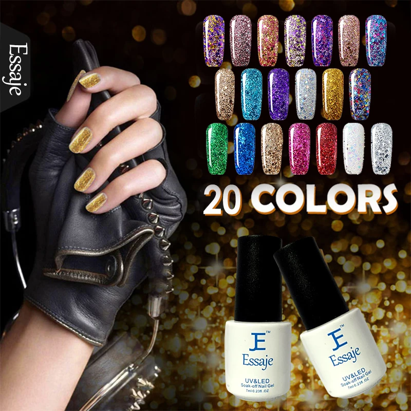 Essaje Блестящий Алмаз Ногтей Гель Для Красочные Блеск UV Soak Off Gel Nail Polish Нужно Led Лампы