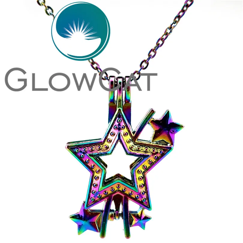 GLOWCAT CC610 радужные цвета большая звезда бусины клетка кулон эфирное масло диффузор