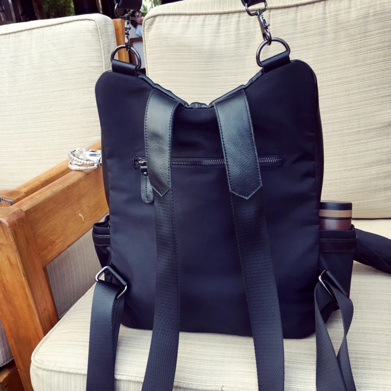 Мода нейлон черный Водонепроницаемый кожа школьный Для женщин рюкзак Школьные