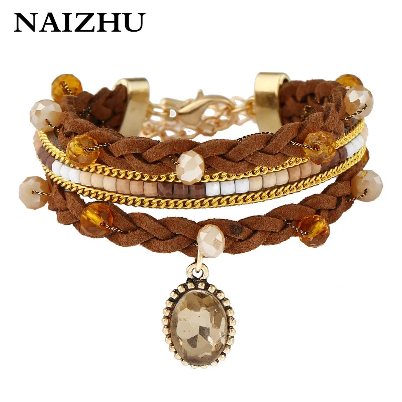 2017 Винтаж богемный ручной работы Кожаные браслеты для Для женщин летние