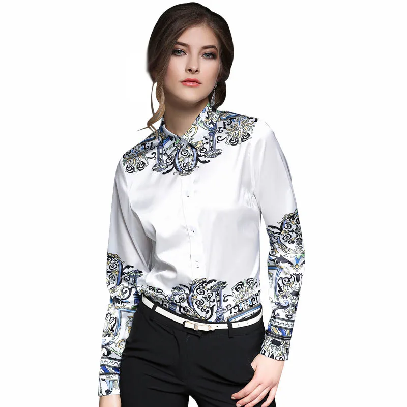 Женская блузка с принтом новинка 2017 Весенняя Модная приталенная Повседневная