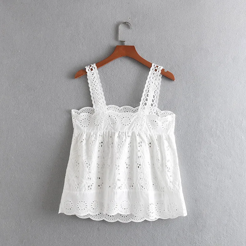 NSZ Для женщин хлопок белый майки вышивка рубашка без рукавов Лето Танк топ жилет