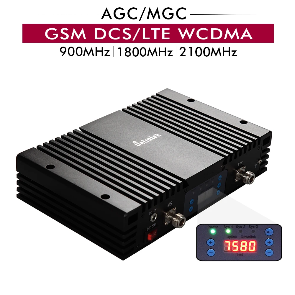 Мощный ЖК-дисплей с усилением 75 дБ AGC MGC трехдиапазонный усилитель GSM 900 DCS 1800 WCDMA 2100