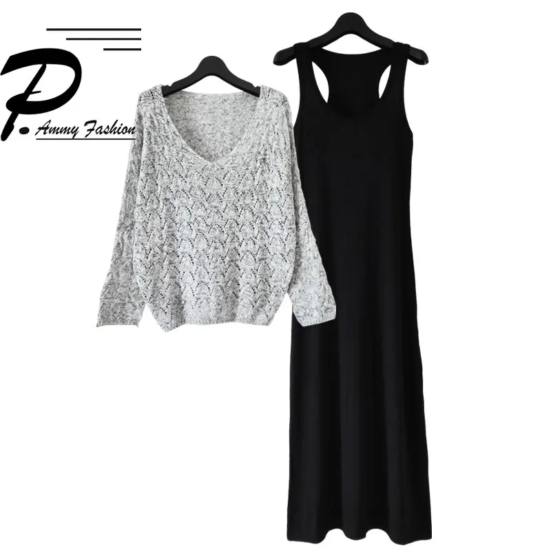 Женское платье из двух предметов и трикотажный топ с рукавами летучая мышь +