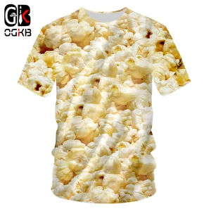 OGKB Мужская футболка, летняя футболка с круглым вырезом и 3D принтом попкорна, 7XL