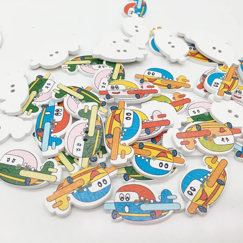 50pcs/lot Mixed Colors Cartoon Plane Style Wood Buttons Sewing DIY Craft 2 Holes Wooden Decorative Accessories | Дом и сад