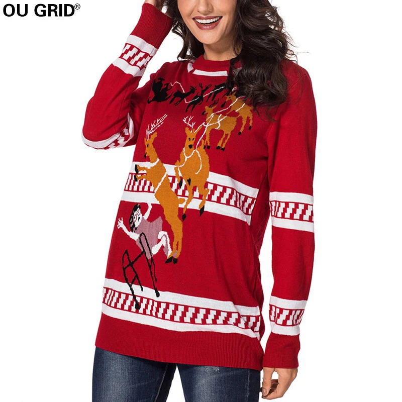Women's Reindeer Knitted Ugly Christmas Sweater Xmas Pullover Jumpers | Женская одежда